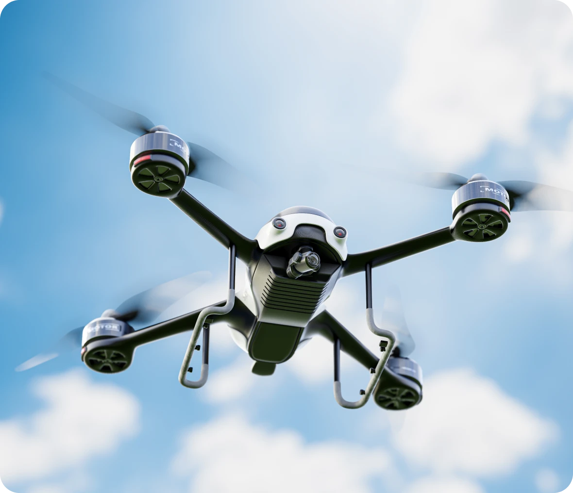 Aerial drone with four propellers
